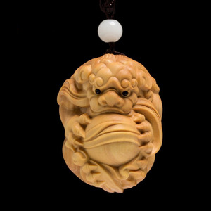 Art hand Auction [Tsuge Wood Carving Netsuke] ◆Pixiu◆ Natural/Natural Wooden/Handmade/Handmade/Designed Carving/Keychain/Strap/Present/Good Luck Feng Shui Amulet, sculpture, object, oriental sculpture, Netsuke