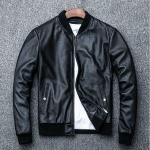 高級本革バイクジャケット牛革 レザー バイクウェア 革ジャン 黒 　S~5XL