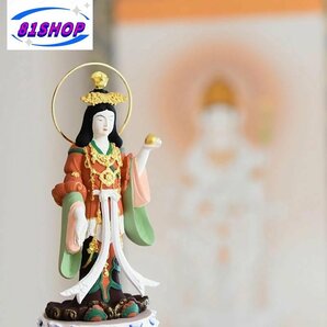 「81SHOP」吉祥天立像木彫りの仏像浄瑠璃寺型 17cm木製：ツゲ 柘植極彩色の画像3