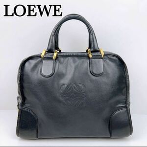 1円〜 LOEWE ロエベ アマソナ 32 ハンドバッグ ミニボストン ブラック 黒色 アナグラム レザー スペイン製 ゴールド 金色 レディース 女性