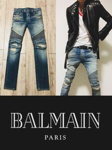 正規 BALMAIN 16SS デストロイバイカー（T551） バルマン ストレッチ リメイク デニム 付属品 タグ★