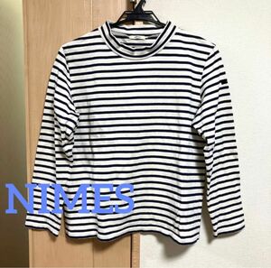 NIMES ボーダートップス ネイビーボーダー Tシャツ ボーダーカットソー 8分袖