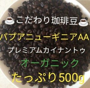 こだわり珈琲豆　パプアニューギニアA　 オーガニック　500g　中深煎り 自家焙煎