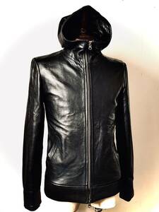 極美品 正規品 details leathers （羊革）シープスキン ラムレザー パーカー シングルライダース ジャケット 黒 M