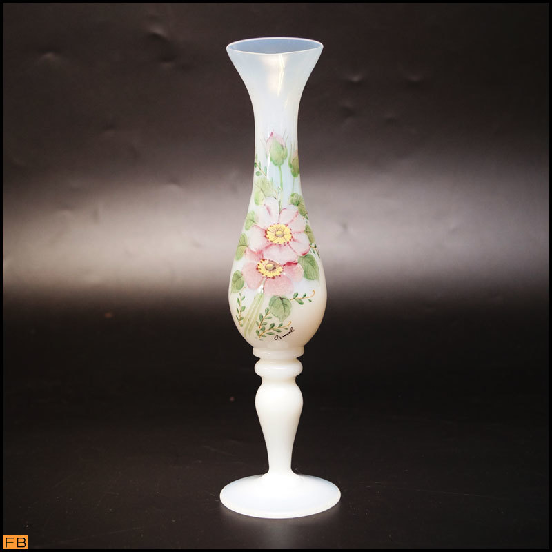 1313-ORWAL◆花瓶, 乳白色玻璃, 手绘花瓶, 古董, 复古的, 单花瓶, 法国制造, 家具, 内部的, 内饰配件, 花瓶