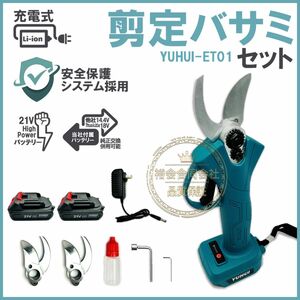 電動ハサミ 充電式 切断直径30mm 庭木/枝切り/果樹用 剪定鋏 園芸用剪定用具 バッテリー2個替え刃4枚付属