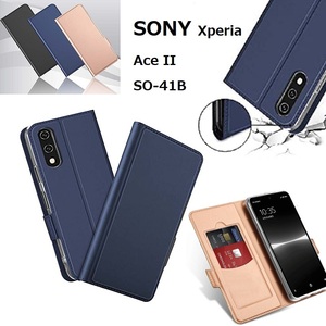 SONY Xperia Ace II SO-41B用 PUレザー TPU 手帳型 フリップ ケース 保護ケース スタンド機能 マグネット付 カード入れ付 黒