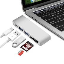 USB-C 5in1カードリーダーUSB3.0/USB2.0 ハブ付 Cメス給電ポート付アダプタ USB3.1 Type C to SD/SDHC 灰_画像1