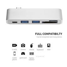 USB-C 5in1カードリーダーUSB3.0/USB2.0 ハブ付 Cメス給電ポート付アダプタ USB3.1 Type C to SD/SDHC 灰_画像9