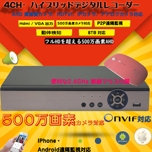 4chデジタルビデオレコーダーH.265 500万画素カメラ対応AHDシリーズ 多信号対応 遠隔監視対応 HDMI 最大8TB対応1080P 500W-N