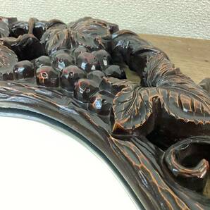 木彫りフレームウォールミラー 木製フレーム 葡萄 木彫り 彫刻 アンティーク アジアン 壁掛け 鏡 ヴィンテージ ゆうパック140サイズ発送の画像7