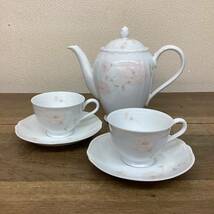 Noritake ノリタケ FLO's collection ROSE ADAGIO ティーポット カップ＆ソーサー2客 ティーセット ゆうパック100サイズ発送_画像1