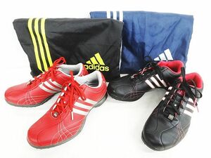 adidas アディダス ゴルフシューズ 22.5cm 2点セット 保存袋付 816379 816377 赤系 黒系 ◇07