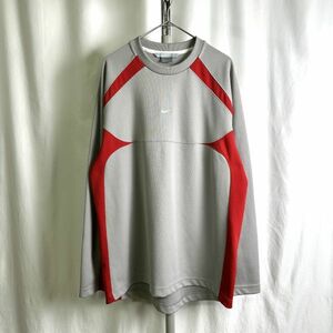 00s NIKE ジャージ メッシュ カットソー XL ビッグサイズ グレー×レッド プルオーバー スウォッシュ ナイキ 80s 90s オールド ビンテージ