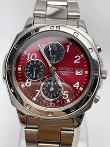 T807 美品 SEIKO セイコー 腕時計 CHRONOGRAPH クォーツ クロノグラフ レッド×シルバー 7T92-0CA0 メンズ