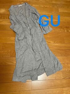 GU ロングカーディガン　羽織物　薄手　七分袖　前左右ポケットあり　両脇スリット　リボン紐ベルト取り外し可