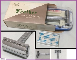 ■□■ 希少 アンティーク 剃刀 Feather フェザー ケース付き / レトロ コレクター品 携帯用 旅行用 ■□■ 発送 レターパック520円