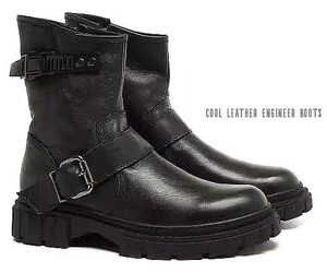 *COOL! Classic original leather car f leather Biker engineer boots black color size 23~26.5cm Rider's cow leather Short *423