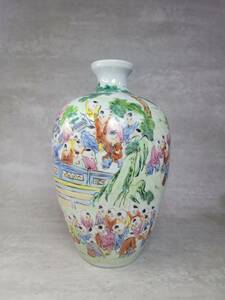 中国 唐物 古瓷 時代物 清代道光年製款 粉彩百子圖 束口瓶