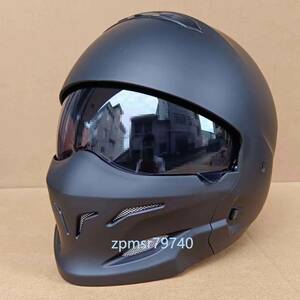 格安　バイク　スコーピオン風ヘルメット　ジェットヘルメット　ハーレーヘルメット　M～XXLサイズ選択可　艶消し黒　多機能　変身