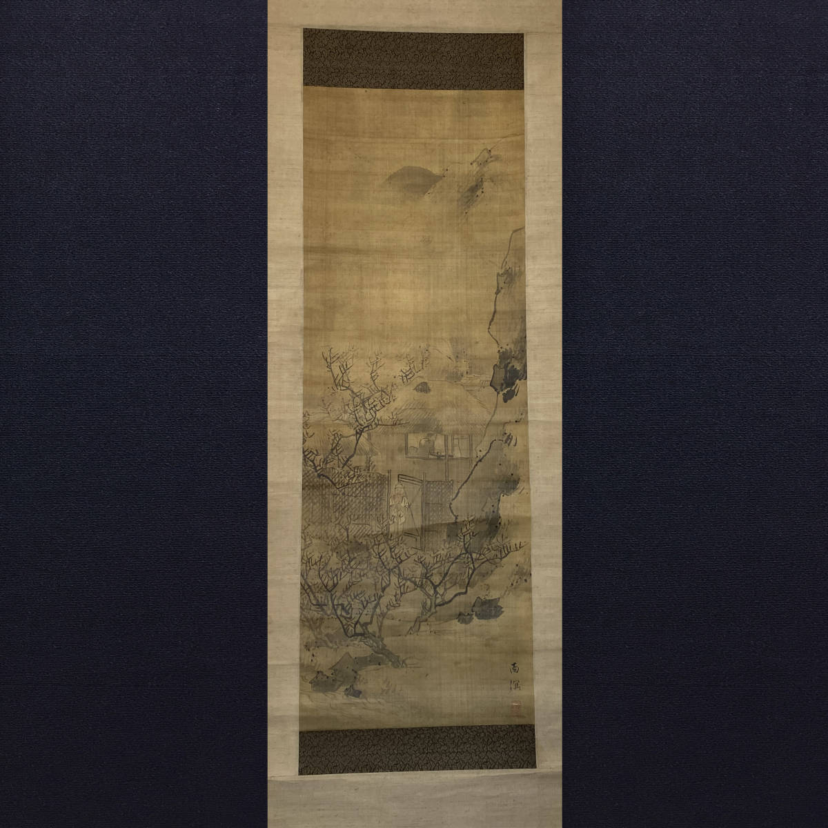 504【真作】森解谷(正しくは山偏に解) 花鳥図 掛軸/江戸時代後期の
