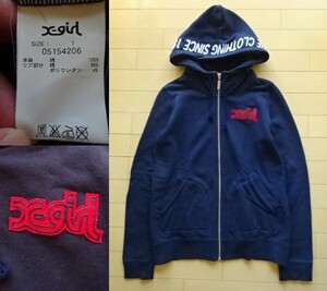 [x-girl] chain embroidery entering full Zip sweat Parker navy SIZE:1 ( X-girl )