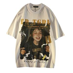 グランジ フォト Tシャツ ホワイト ティーシャツ 写真 女の子 Nirvana ニルヴァーナ カートコバーン バンドT 半袖 ストリート