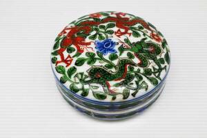 赤緑双龍 陶器香合 唐物 香炉 仏壇仏具 香道具 時代物 古美術 茶道具