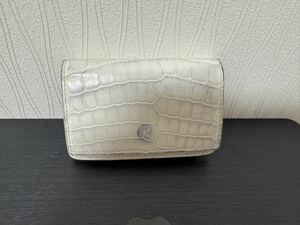 ボッテガヴェネタ カードケース メンズ マチ付き カードケース 名刺入れ ホワイト クロコダイル BOTTEGA VENETA 中古