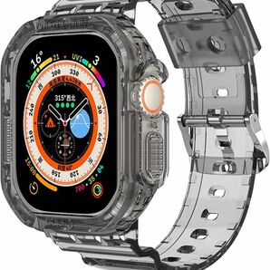 アップルウォッチバンド一体型　 Apple Watchケース付きバンド　シリコン49mm Ultraスマートウォッチ対応　黒