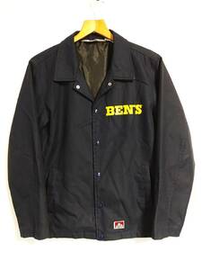 BEN DAVIS ベンデイビス ボタンホックジャケット M ダークネイビー系 イエロー バックプリント メンズ中綿JKT ワークウェア