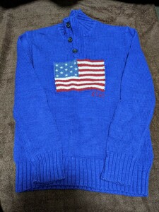 ラルフローレン 国旗 アメリカ ニット 160 レディース 青 セーター ブルー 100％ コットン