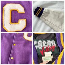 80s 90s CENTRAL レター 袖革スタジャン レザー ウールメルトン 紫 チーム 42（ ビンテージ セントラル MLB NBA NFL 00s 後付け ジャケット_画像9