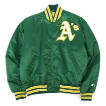 スターター STARTER 90s サテンスタジャン MLB A's Oakland Athletics アスレチックス オフィシャル (-0518) グリーン / 緑 L_画像1