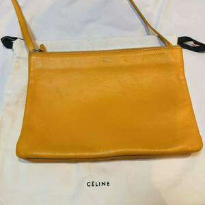 CELINE セリーヌトリオバッグ セリーヌトリオ セリーヌ レザーショルダーバッグ ポシェット ポーチ サコッシュ イエロー フィービー