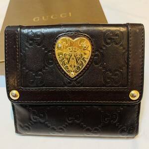 GUCCI グッチ シマハートロゴ財布 レザー財布 2つ折り財布 ウォレット カードホルダー