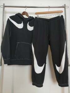 状態良好 NIKE ナイキ スウェット フリース プルオーバー 上下 セットアップ L-XL 黒×白 DR6200-010 6198-010 ★レディース