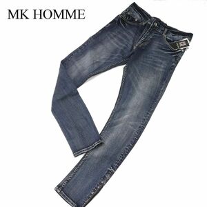 【新品 未使用】 MK HOMME ミッシェルクラン オム USED加工★ 裾ジップ ストレッチ テーパード デニム パンツ Sz.48　メンズ　I3B00619_9#R