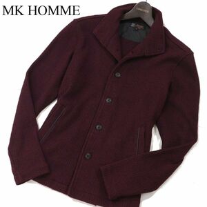 MK HOMME ミッシェルクラン オム 通年 衿ワイヤー★ イタリアンカラー ニット ジャケット Sz.46　メンズ　I3T01344_9#O