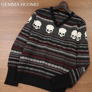 イタリア製★ GEMMA.H UOMO ジャンマアッカウォモ 秋冬 スカル×ノルディック柄★ ウール ニット セーター Sz.M　メンズ　I3T01385_9#K