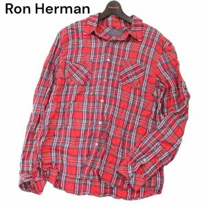 R.H. Vintage Ron Herman ロンハーマン 通年 シワ加工★ 長袖 チェック シャツ Sz.XL　メンズ 赤 日本製　I3T01407_9#C