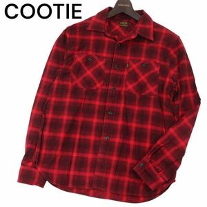 COOTIE クーティー 秋冬★ 長袖 オンブレー チェック ワーク ネル シャツ Sz.L　メンズ 日本製 赤　I3T01426_9#B