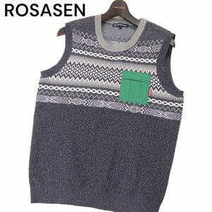 美品★ ROSASEN ロサーセン 秋冬 エステルジャガード ニット ベスト Sz.L　メンズ ゴルフ　I3T01418_9#K