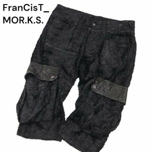 FranCisT_MOR.K.S. フランシストモークス コーティング ファー★ レザー切替 クロップド カーゴ パンツ Sz.1　メンズ 黒　I3B00681_A#R