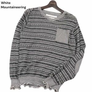 White Mountaineering ホワイトマウンテニアリング コットン&リネン★ ジャガード ボーダー ニット セーター Sz.1　メンズ　I3T01608_A#L