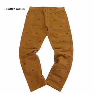 PEARLY GATES パーリーゲイツ 潜水艦 刺繍 総柄★ 秋冬 ストレッチ パンツ スラックス Sz.5　メンズ ゴルフ　I3B00744_A#Q