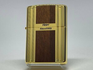 送料無料 ZIPPO[ジッポー]両面加工 WOOD&LINE ウッド＆ライン 金メッキ 2G-WLINE