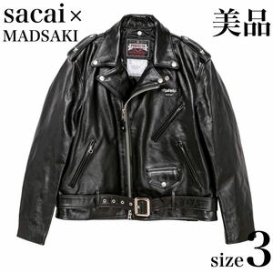 sacai サカイ22AW×MADSAKI×Schott Leather Blouson 22-02878M マサキ ショットコラボ バックプリント ダブルレザーライダースジャケット