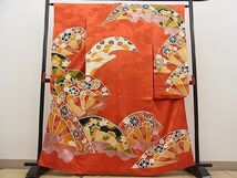 平和屋野田店■豪華振袖　駒刺繍　エ霞片輪車花文　金彩　逸品　n-pk2928_画像1