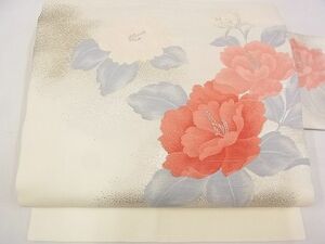 平和屋-こころ店■九寸名古屋帯　草花文　銀糸　正絹　逸品　A-ta6603